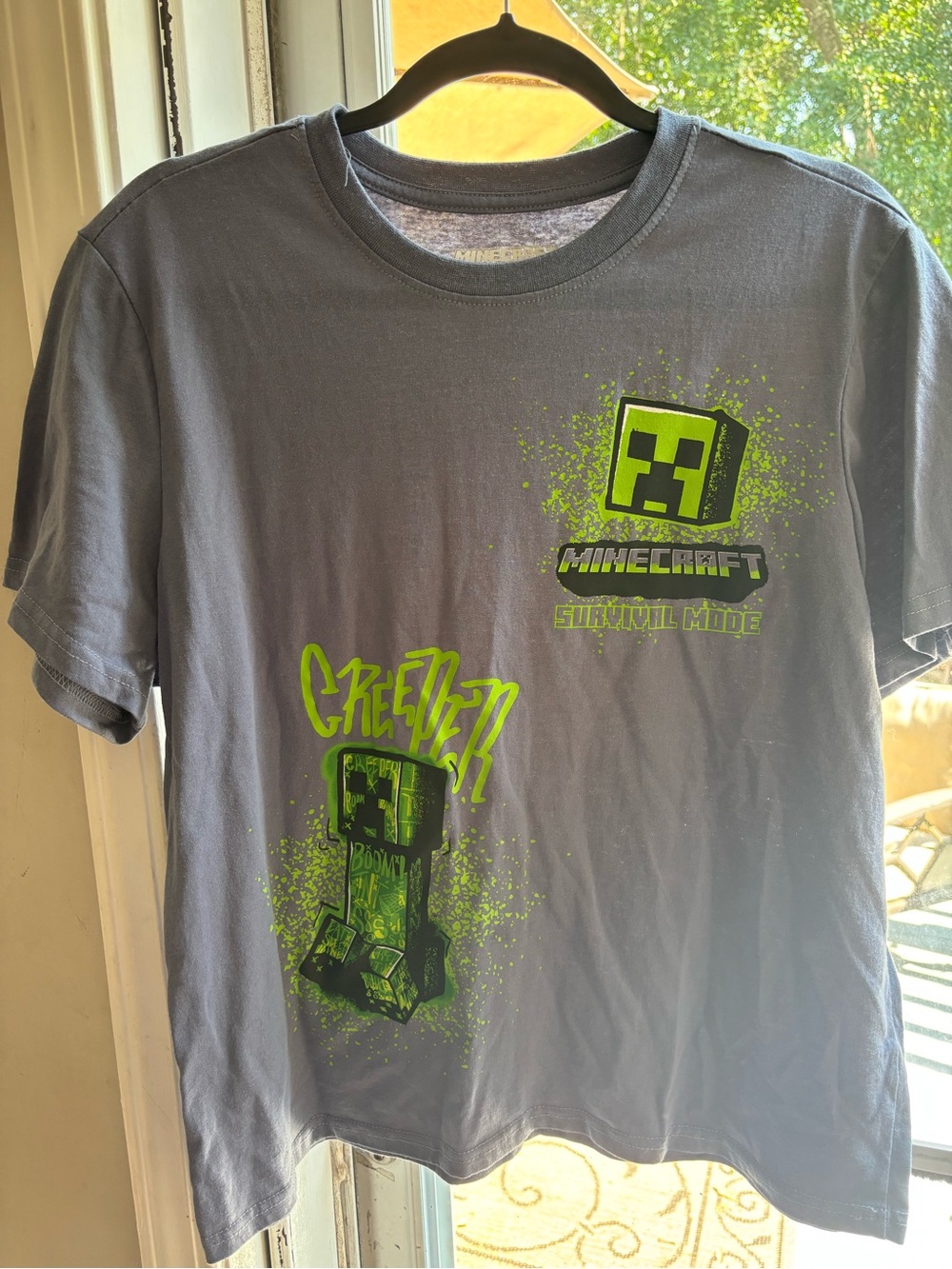 Minecraft Boys' Creeper Graphic Tee - Gray & Neon Green